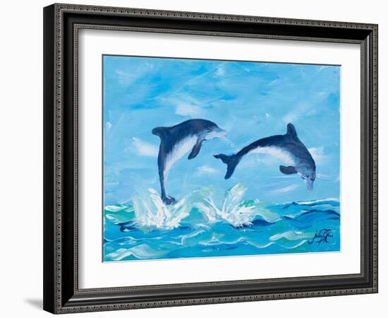 Soaring Dolphins II-Julie DeRice-Framed Art Print