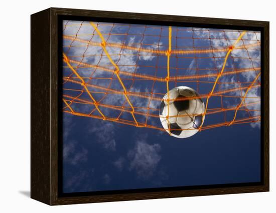 Soccer Ball Going Into Goal Net-Randy Faris-Framed Premier Image Canvas