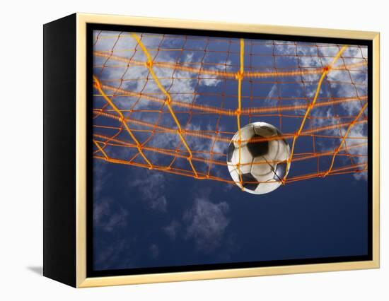 Soccer Ball Going Into Goal Net-Randy Faris-Framed Premier Image Canvas