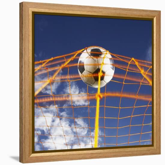 Soccer Ball Going Into Goal Net-Randy Faris-Framed Premier Image Canvas