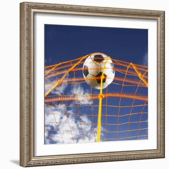 Soccer Ball Going Into Goal Net-Randy Faris-Framed Photographic Print