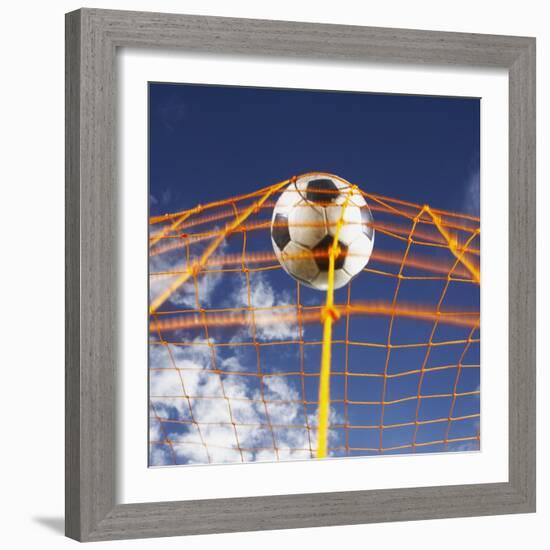 Soccer Ball Going Into Goal Net-Randy Faris-Framed Photographic Print