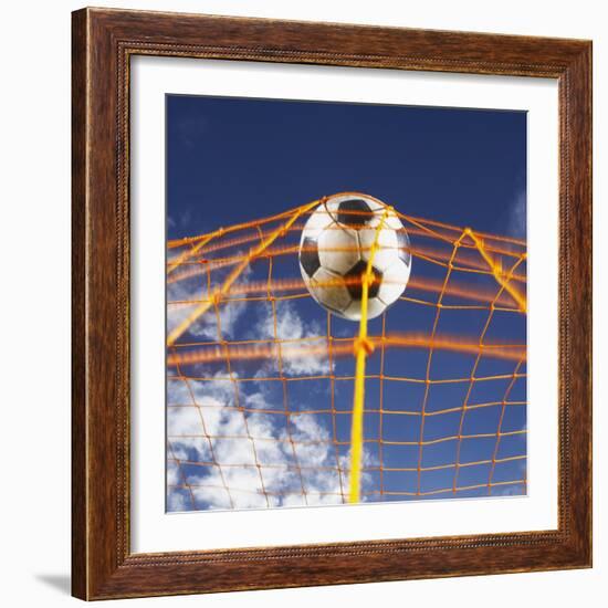 Soccer Ball Going Into Goal Net-Randy Faris-Framed Photographic Print