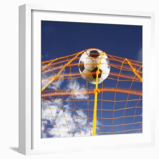 Soccer Ball Going Into Goal Net-Randy Faris-Framed Photographic Print