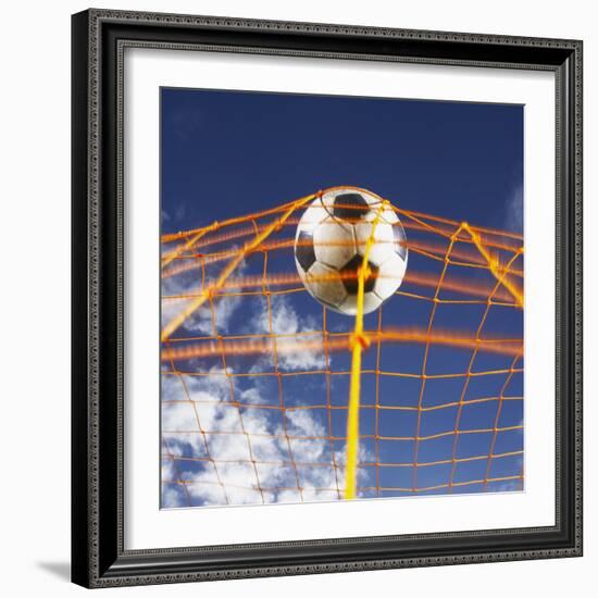 Soccer Ball Going Into Goal Net-Randy Faris-Framed Photographic Print