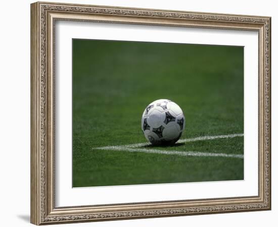 Soccer Ball in Corner Kick Position-Paul Sutton-Framed Photographic Print