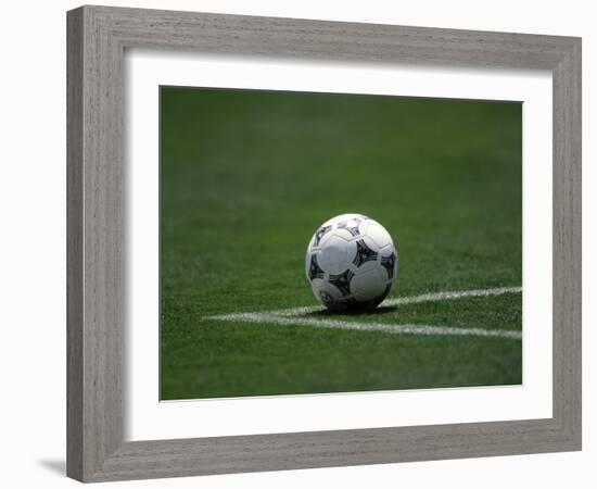 Soccer Ball in Corner Kick Position-Paul Sutton-Framed Photographic Print