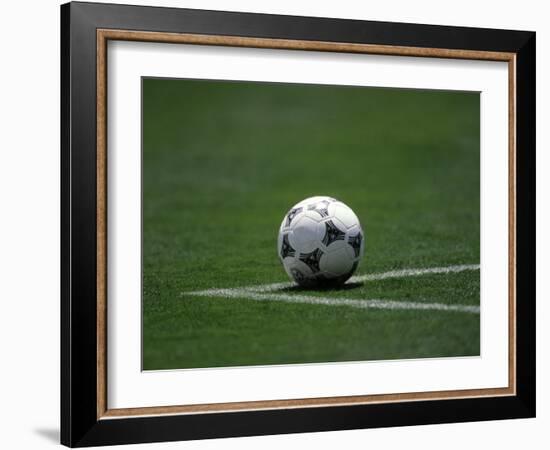 Soccer Ball in Corner Kick Position-Paul Sutton-Framed Photographic Print