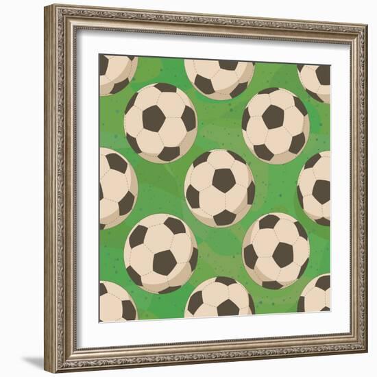 Soccer Balls on Grass, Seamless-Alexander Kulagin-Framed Art Print