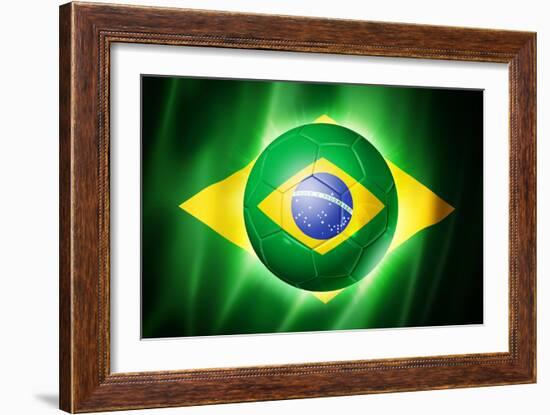 Soccer Football Ball with Brazil Flag-daboost-Framed Art Print