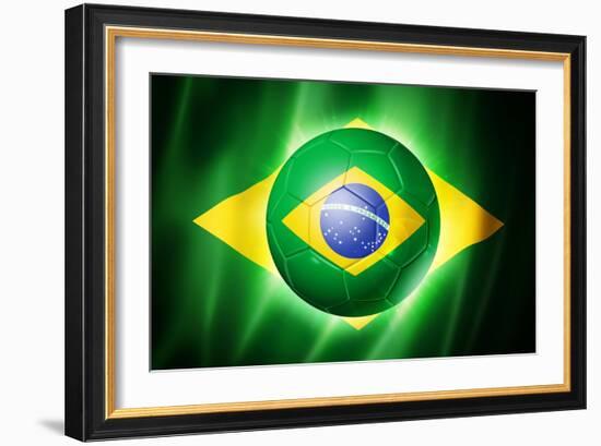 Soccer Football Ball with Brazil Flag-daboost-Framed Art Print