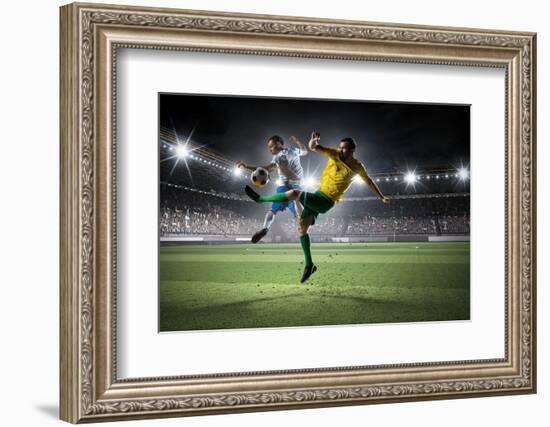 Soccer Players Fighting for Ball . Mixed Media-Sergey Nivens-Framed Photographic Print