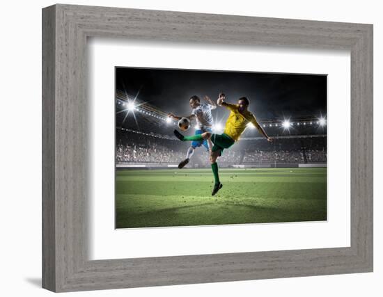 Soccer Players Fighting for Ball . Mixed Media-Sergey Nivens-Framed Photographic Print