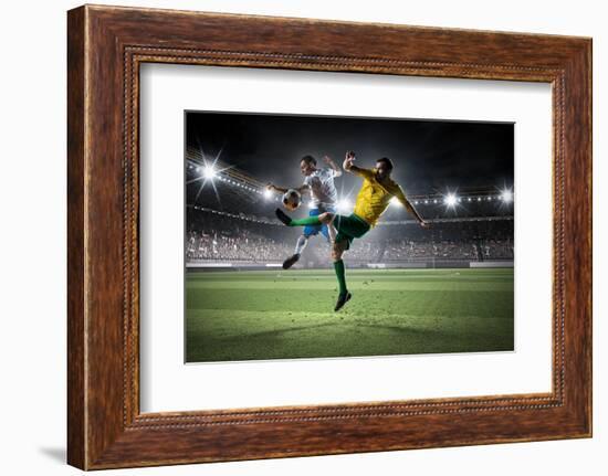 Soccer Players Fighting for Ball . Mixed Media-Sergey Nivens-Framed Photographic Print