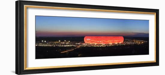 Soccer Stadium Lit Up at Dusk, Allianz Arena, Munich, Bavaria, Germany-null-Framed Photographic Print