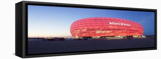 Soccer Stadium Lit Up at Dusk, Allianz Arena, Munich, Bavaria, Germany-null-Framed Stretched Canvas