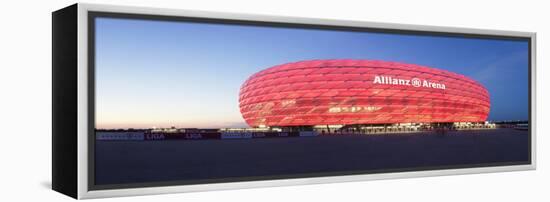 Soccer Stadium Lit Up at Dusk, Allianz Arena, Munich, Bavaria, Germany-null-Framed Stretched Canvas