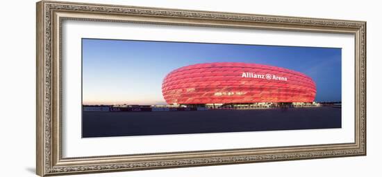 Soccer Stadium Lit Up at Dusk, Allianz Arena, Munich, Bavaria, Germany-null-Framed Photographic Print