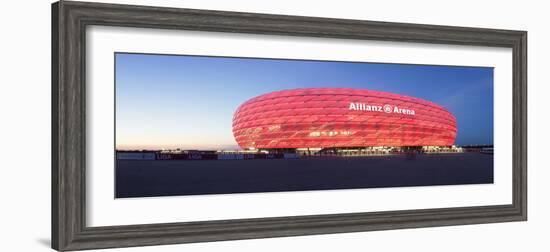 Soccer Stadium Lit Up at Dusk, Allianz Arena, Munich, Bavaria, Germany-null-Framed Photographic Print