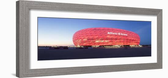 Soccer Stadium Lit Up at Dusk, Allianz Arena, Munich, Bavaria, Germany-null-Framed Photographic Print