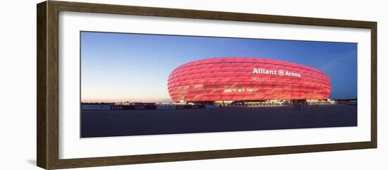 Soccer Stadium Lit Up at Dusk, Allianz Arena, Munich, Bavaria, Germany-null-Framed Photographic Print