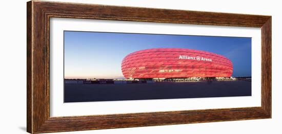 Soccer Stadium Lit Up at Dusk, Allianz Arena, Munich, Bavaria, Germany-null-Framed Photographic Print