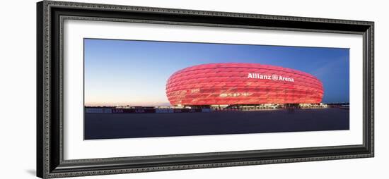 Soccer Stadium Lit Up at Dusk, Allianz Arena, Munich, Bavaria, Germany-null-Framed Photographic Print