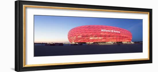 Soccer Stadium Lit Up at Dusk, Allianz Arena, Munich, Bavaria, Germany-null-Framed Photographic Print