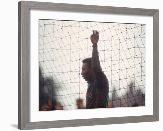 Soccer Star Pele in Action During a Practice for the World Cup Competition-null-Framed Premium Photographic Print