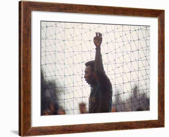 Soccer Star Pele in Action During a Practice for the World Cup Competition-null-Framed Premium Photographic Print