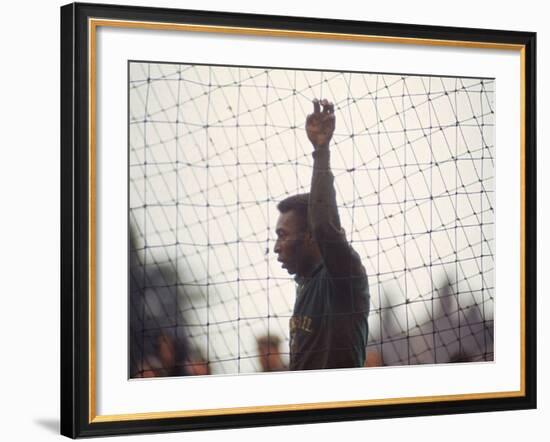 Soccer Star Pele in Action During a Practice for the World Cup Competition-null-Framed Premium Photographic Print