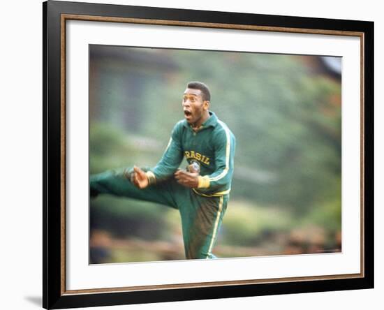 Soccer Star Pele in Action During Practice Prior to World Cup Competition-Art Rickerby-Framed Premium Photographic Print