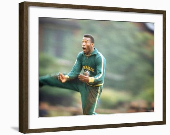 Soccer Star Pele in Action During Practice Prior to World Cup Competition-Art Rickerby-Framed Premium Photographic Print