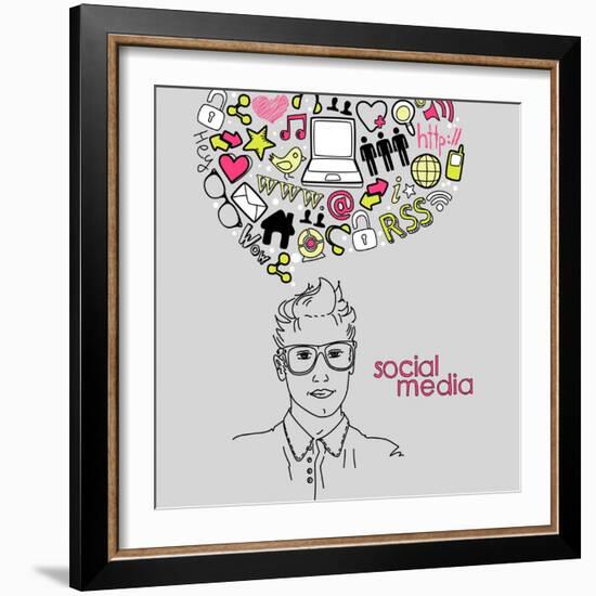 Social Network Doodles. Handsome Men With Thought Bubble-Alisa Foytik-Framed Art Print