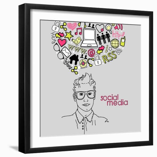 Social Network Doodles. Handsome Men With Thought Bubble-Alisa Foytik-Framed Art Print