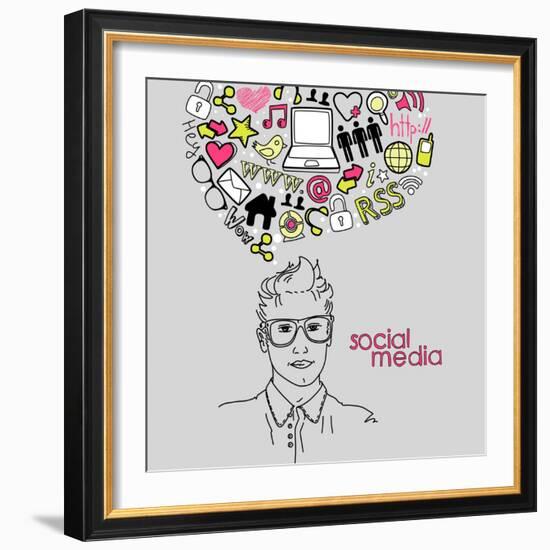 Social Network Doodles. Handsome Men With Thought Bubble-Alisa Foytik-Framed Art Print