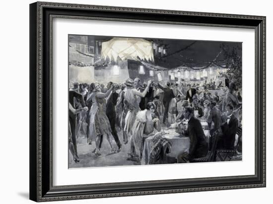 Social Season on Island of Capri, 1926, by Ugo Matania (1888-1979), Tempera in Black and White-null-Framed Giclee Print