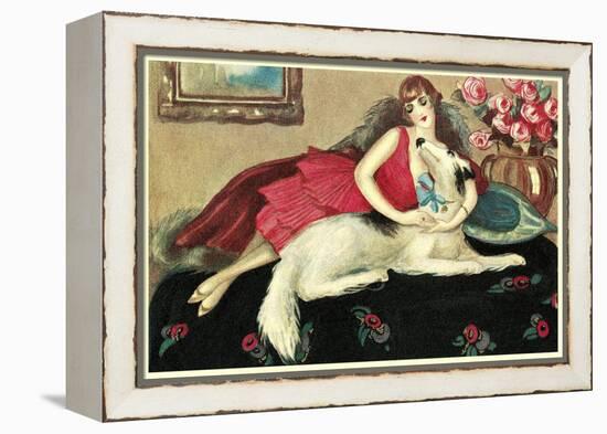 Socialite with Borzoi-null-Framed Stretched Canvas