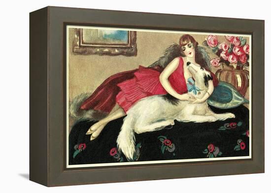 Socialite with Borzoi-null-Framed Stretched Canvas