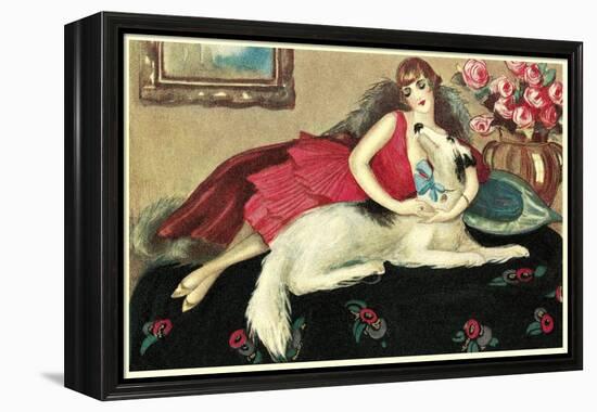 Socialite with Borzoi-null-Framed Stretched Canvas