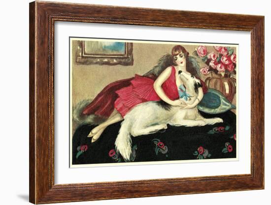 Socialite with Borzoi-null-Framed Art Print