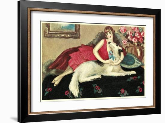 Socialite with Borzoi-null-Framed Art Print