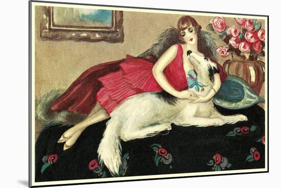 Socialite with Borzoi-null-Mounted Art Print