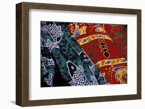 Society Islands, French Polynesia, Close-up of nautical designs on batik at a market.-Todd Gipstein-Framed Photographic Print