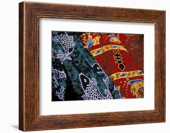 Society Islands, French Polynesia, Close-up of nautical designs on batik at a market.-Todd Gipstein-Framed Photographic Print