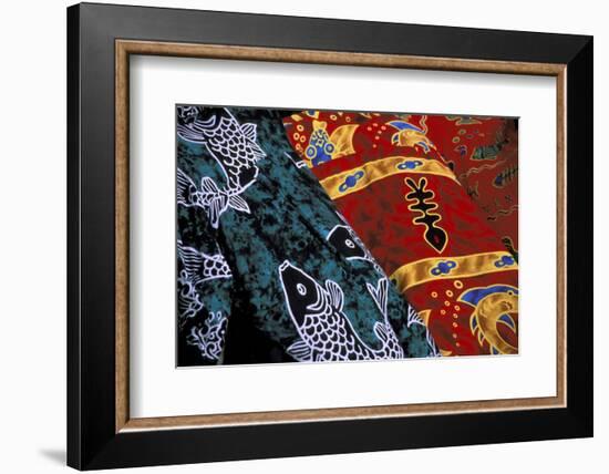 Society Islands, French Polynesia, Close-up of nautical designs on batik at a market.-Todd Gipstein-Framed Photographic Print