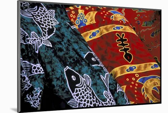 Society Islands, French Polynesia, Close-up of nautical designs on batik at a market.-Todd Gipstein-Mounted Photographic Print