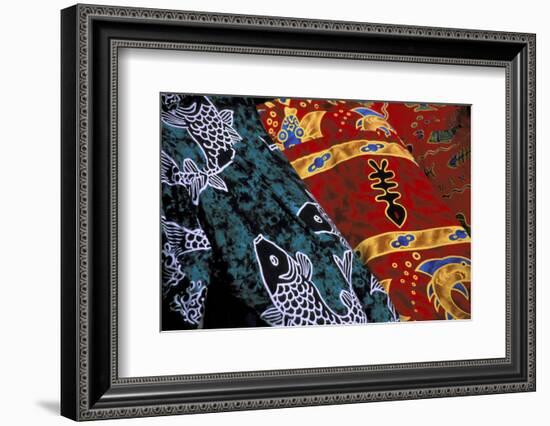 Society Islands, French Polynesia, Close-up of nautical designs on batik at a market.-Todd Gipstein-Framed Photographic Print