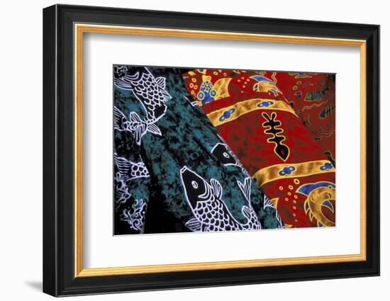 Society Islands, French Polynesia, Close-up of nautical designs on batik at a market.-Todd Gipstein-Framed Photographic Print