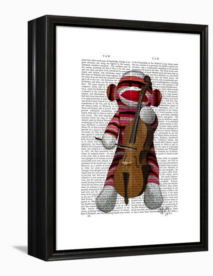 Sock Monkey and Cello-Fab Funky-Framed Stretched Canvas